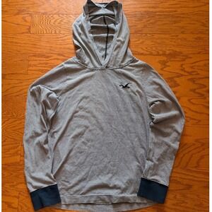 Hollister Mens XL Striped Lightweight Hoodie Navy Blue White Distressed Pullover